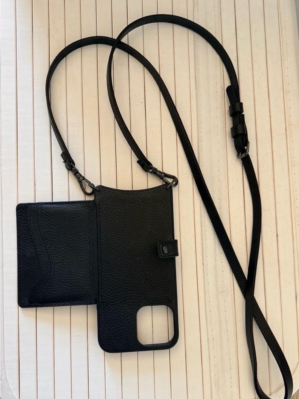 Bandolier Black Pebble Leather Crossbody Phone Wallet Gunmetal iPhone 13 Pro Max